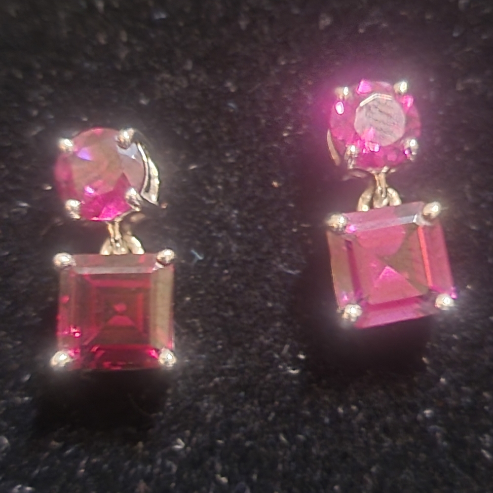 10kt White Gold grape garnet dangle earrings